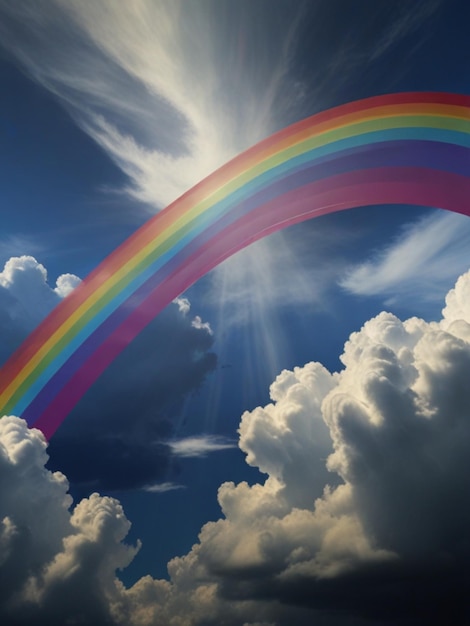 3d image of A rainbow in the sky gradient background