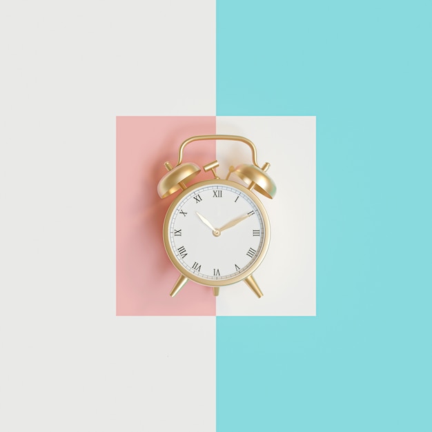 3d image render of an hour color alarm clock on different colored background 