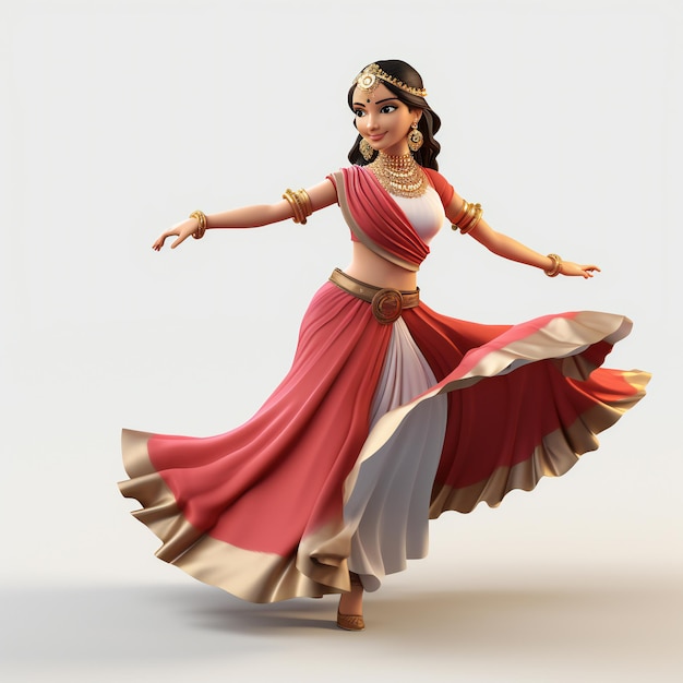 3D Indian Girl Dancing Gracefully in Saree