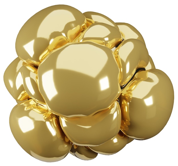 Foto illustrazione 3d di forme astratte gonfie disegno di oggetti in oro giallo gonfio
