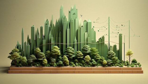 Photo a 3d infographicstyle poster showing a bar graph made of trees of varying heights