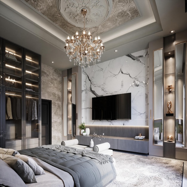 Photo 3d interior design of bedroom