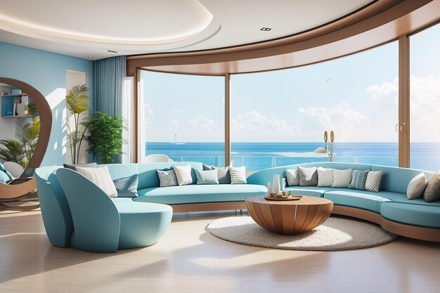 3d interior design with sea view