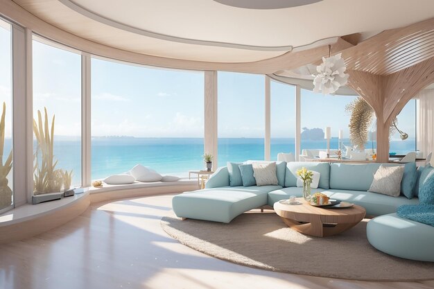 3d interior design with sea view