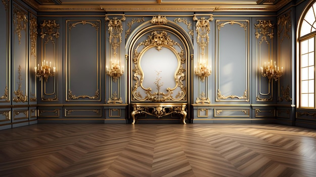 Foto l'interno del palazzo di lusso 3d ornamenti dorati parete