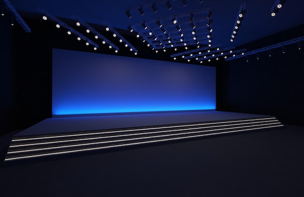 3D 인테리어 무대 이벤트 LED TV 라이트 야간 무대 렌더 일러스트레이션