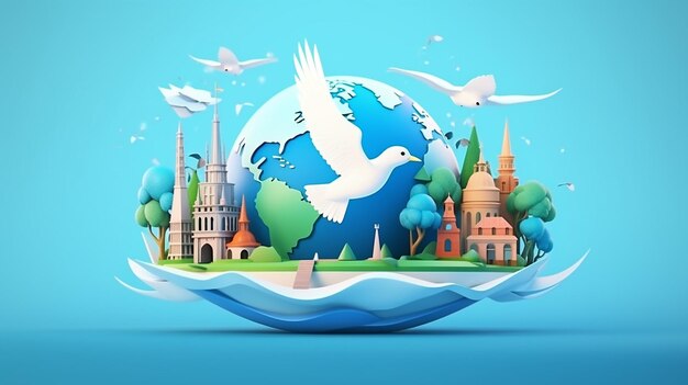 3d international day of peace illustration for background