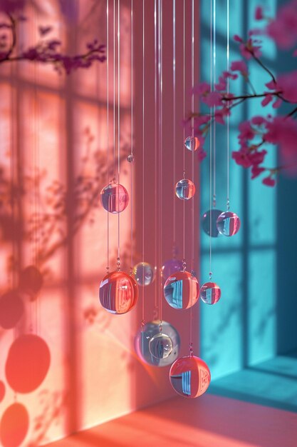 a 3D invitation showing minimalistic Holithemed wind chimes at the edge