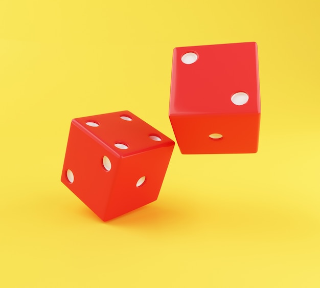 3d ired dices on yellow background