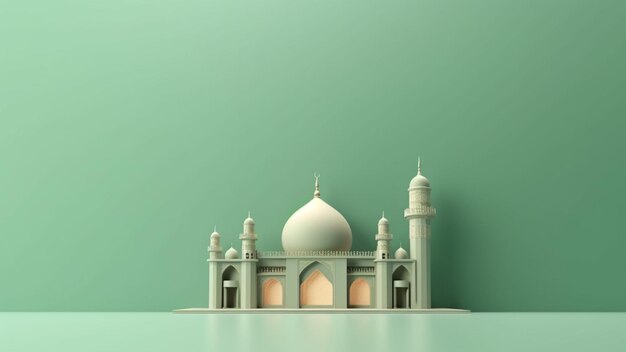 3D Islamic Decoration Green Pastel Background with space