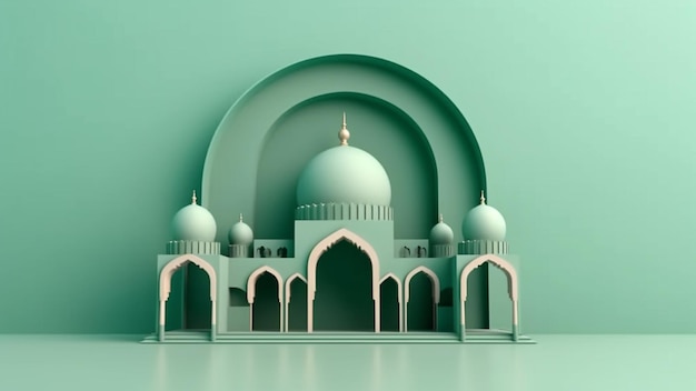 3D Islamic Decoration Green Pastel Background with space