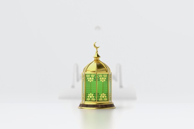 Photo 3d islamic greetings ramadan kareem card design template background with beautiful lanterns