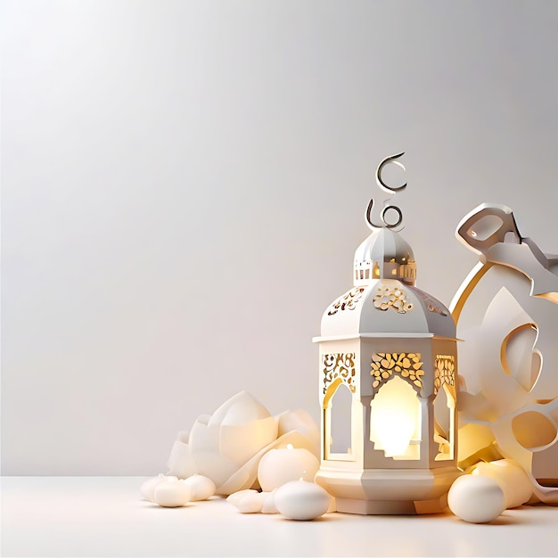 3D исламский фонарь на белом блестящем фоне генеративный ИИ