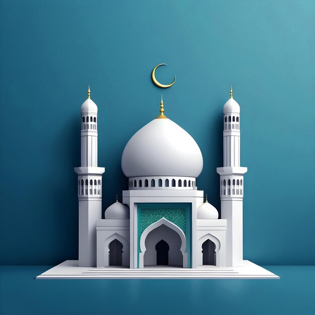 Foto elemento di moschea islamica 3d su uno sfondo minimalista