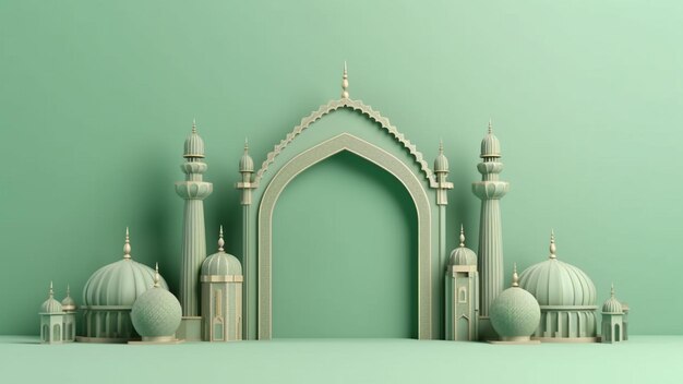 3D islamitische decoratie groene pastel achtergrond met ruimte