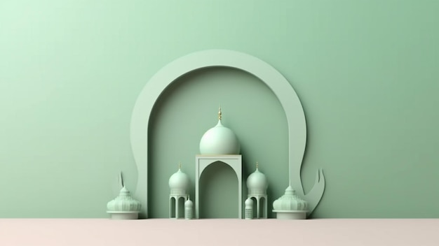 3D islamitische decoratie groene pastel achtergrond met ruimte