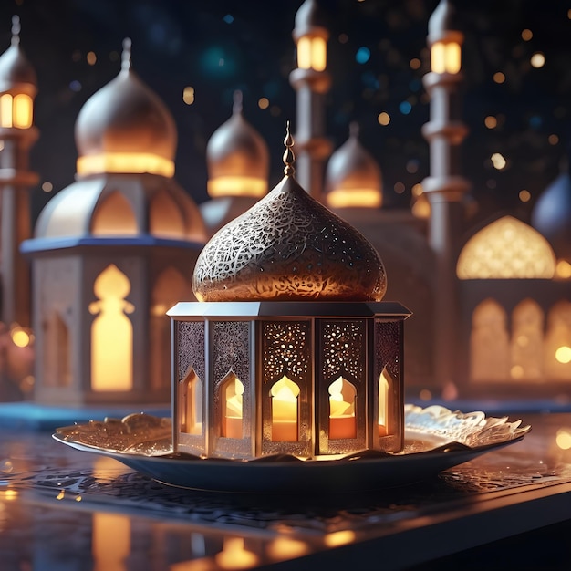 3d islamitische ramadan lantaarn futuristisch en fantasie
