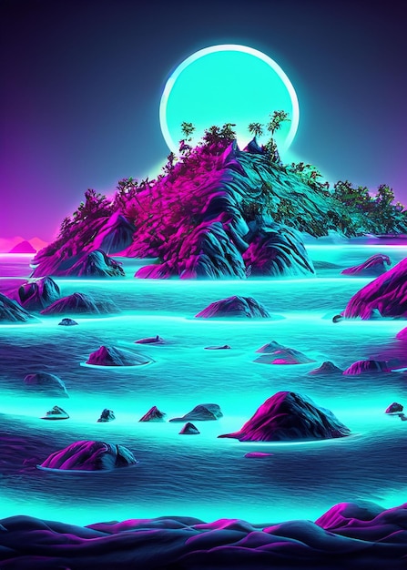 3d island with sea landscape