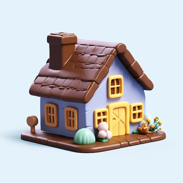 Foto illustrazione isolata 3d della casa di cioccolato