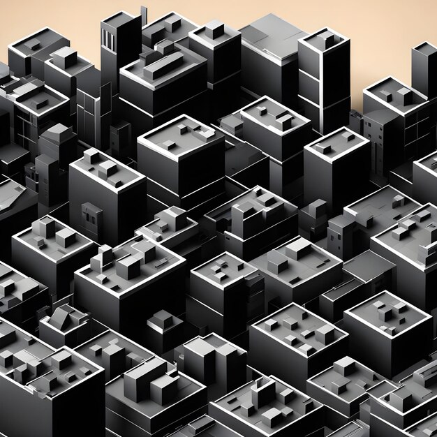 3D isometric black building and city