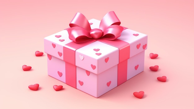 3d isometric box tied with pink ribbon on pink background