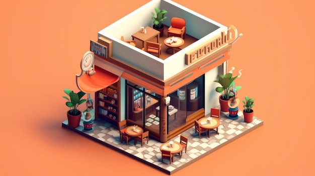 Photo 3d isometric cafe isolated background