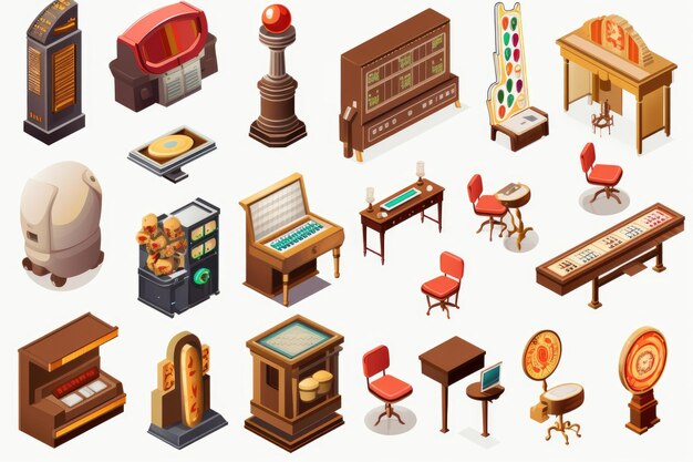 3D isometric casino game build design assets illustration on white background