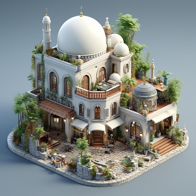 3d isometric diamond islamic mosque