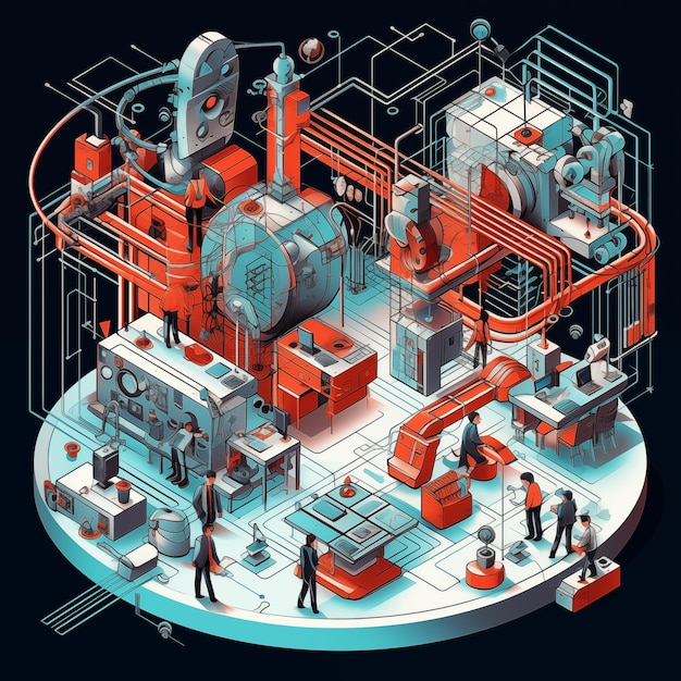 Photo 3d isometric engineering factory concept industrial factory building by generative ai