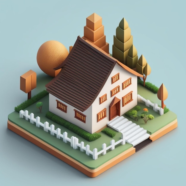 3d isometric house icon 3d rendering created using generative artificial intelligence tools