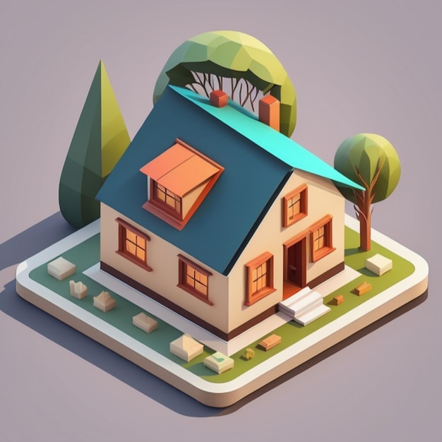 3D Isometric house icon 3d rendering created using generative artificial intelligence tools