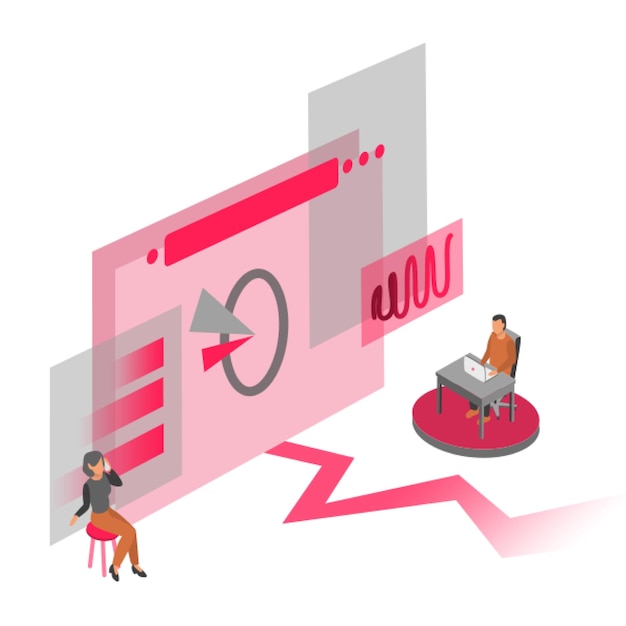 3d isometric illustration for business work in the office employees study market data make calls