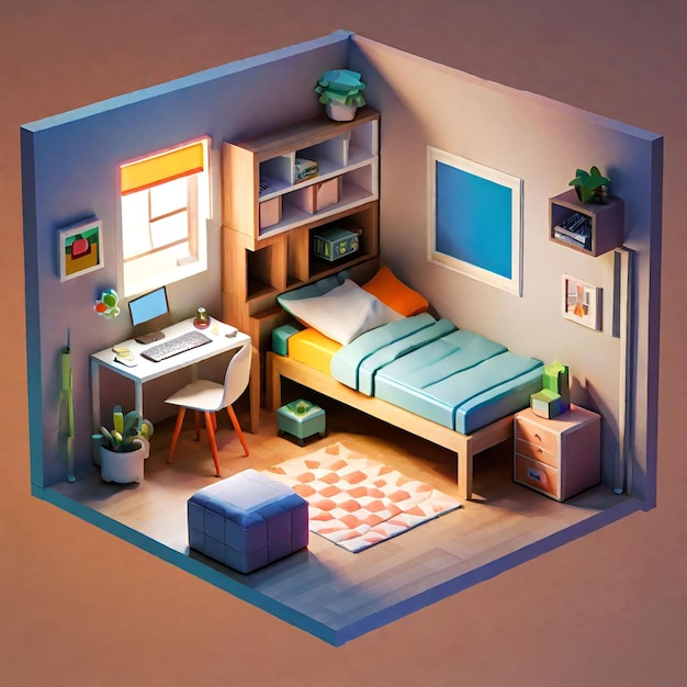 3d isometric living room