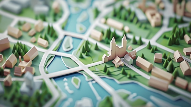 3d isometric map of a city with a building