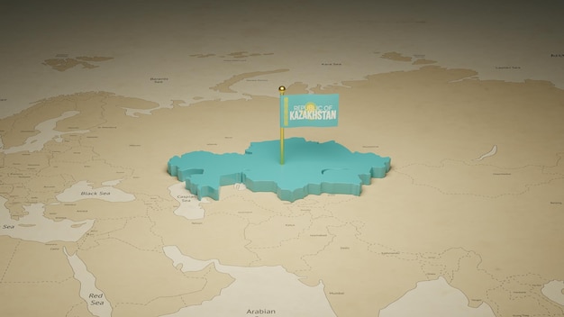 3d isometric map of Kazakhstan with copy space