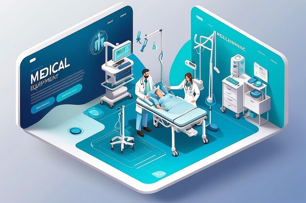 3D isometric medical equipment character of doctor and nurse for Medical Science concept website