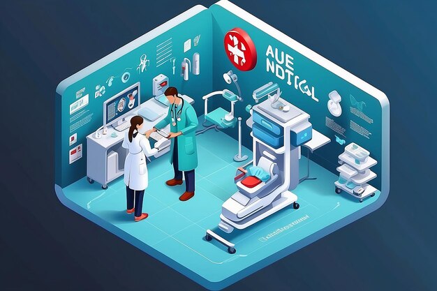 사진 3d 이소메트릭 의료 장비: 의사와 간호사의 성격 의료 과학 개념 웹 사이트