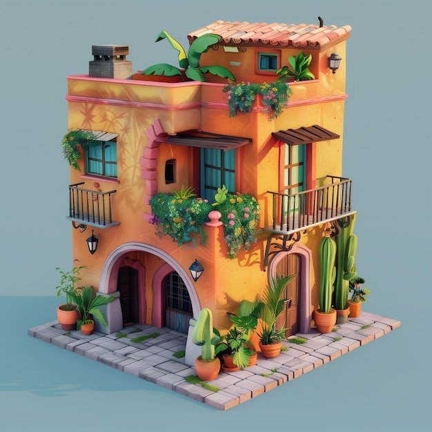 3d isometric mexican house