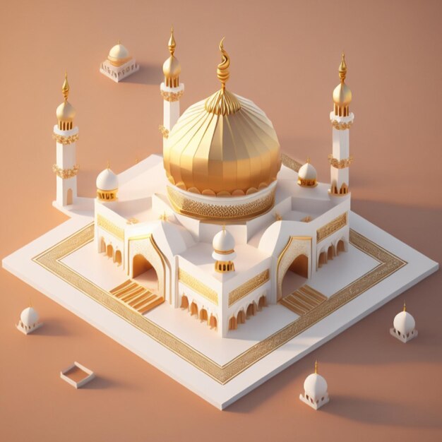 3D isometric mosque building AI generative