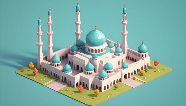 Foto 3d isometric mosque cute