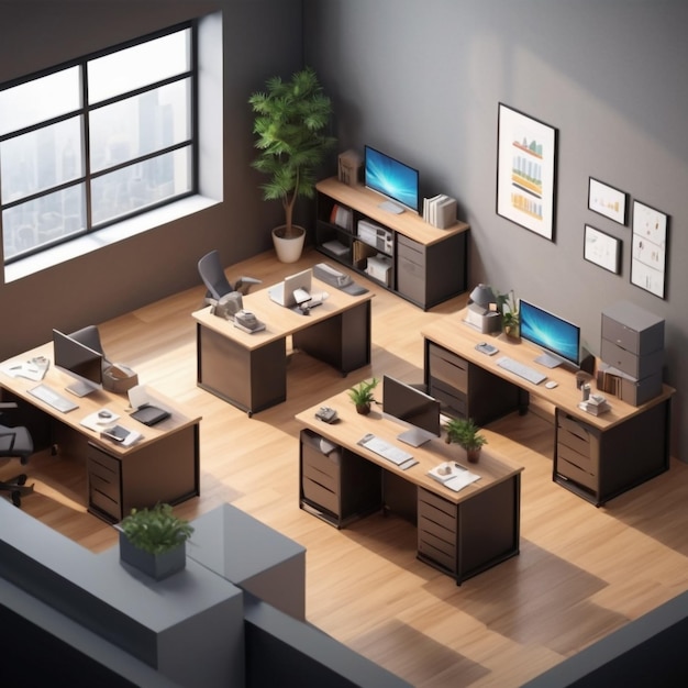 3d isometric office room