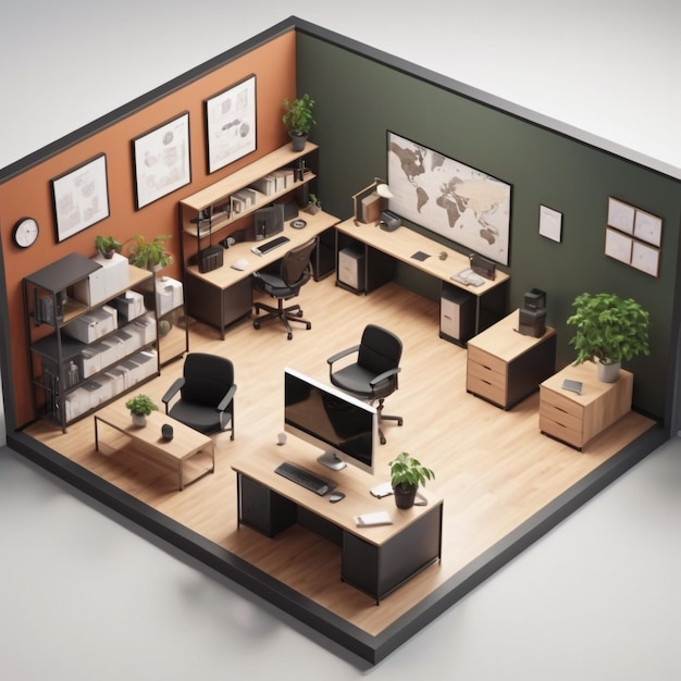 Photo 3d isometric office room