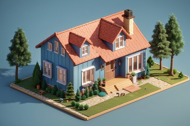 3d isometric render of a small house real estate concept