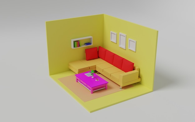 3d isometric room illustration design with white screen