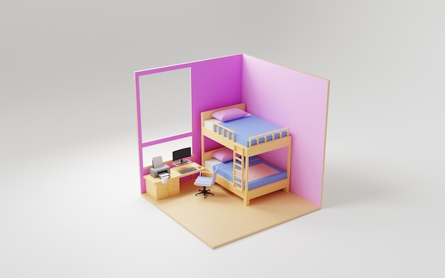 3d isometric room illustration design with white screen