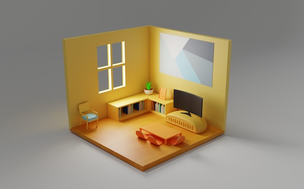 3d isometric room illustration design