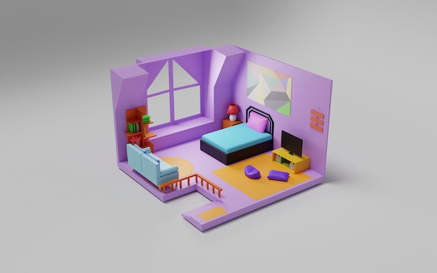 3d isometric room illustration design