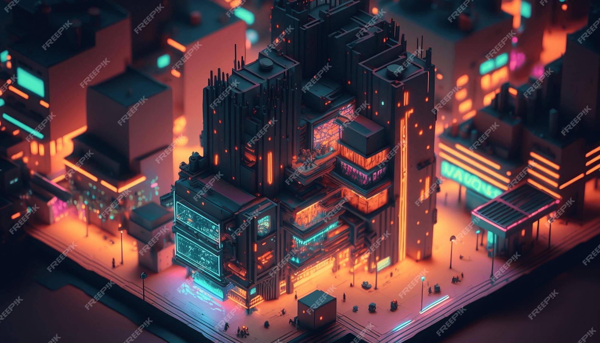 Isometric Cyberpunk City Wallpaper by patrika