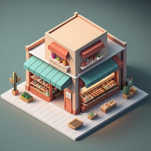 3D isometric shop building created with generative AI