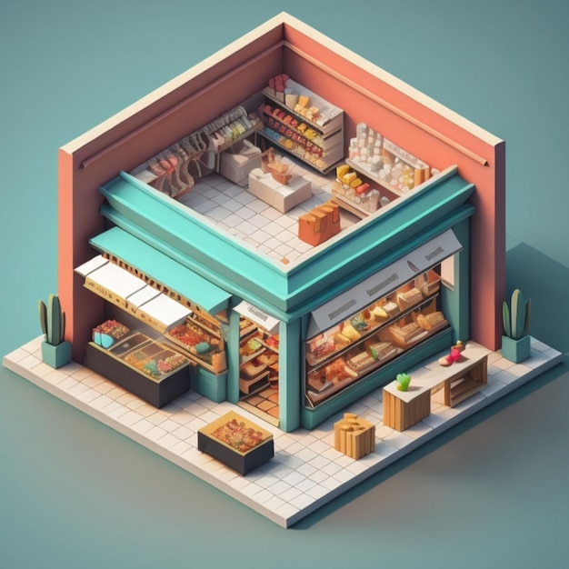 3D isometric shop building created with generative AI